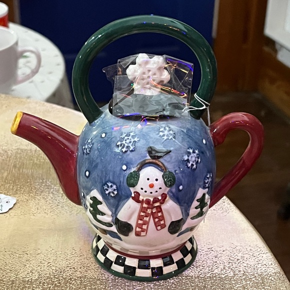 Debbie Mumm Snowman Teapot Sakura China NEW - Picture 1 of 7
